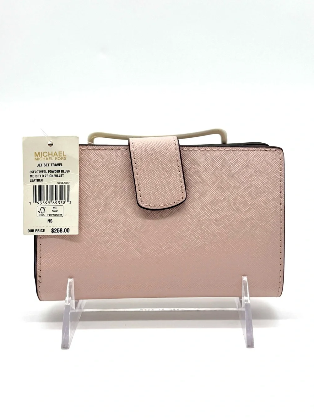 Michael Kors Medium Jet Set Travel Zip Chain Bifold Wallet Powder Blush